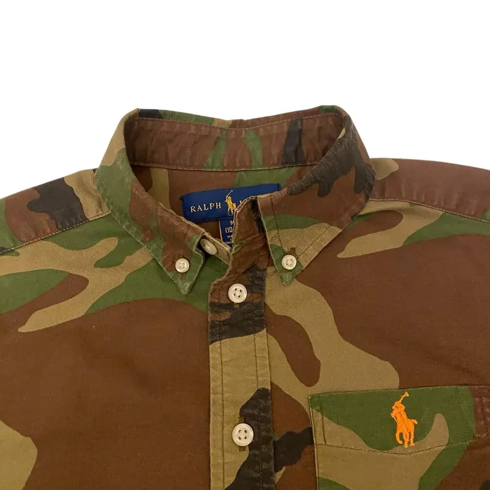 Boys Size Medium (10-12) Ralph Lauren Camo Cotton Oxford Long Sleeve Shirt